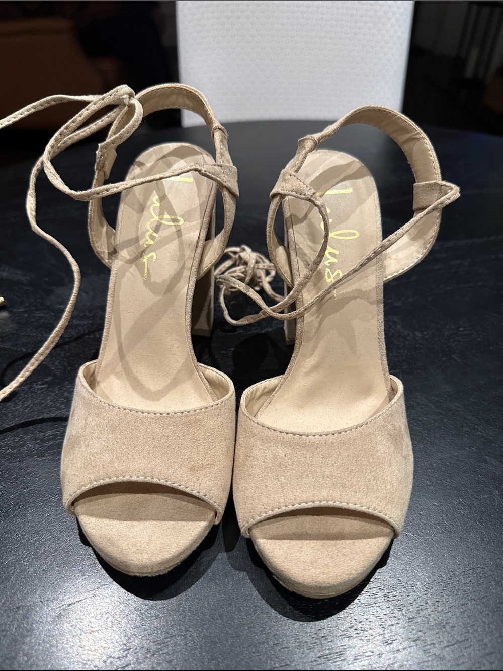 Lulu's Beige Lace-Up Open-Toe Block Heel Sandals